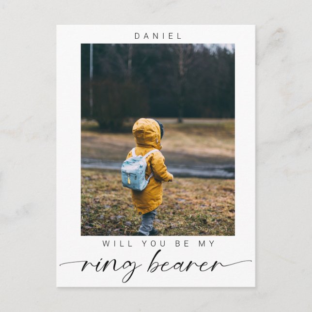 Minimalistisch Werden Sie mein Ring Bearer Foto Ch Postkarte (Vorderseite)