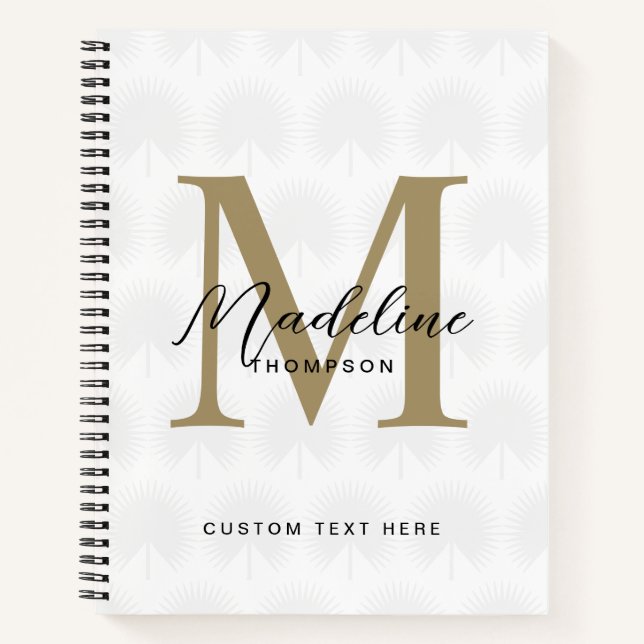 Minimalistisch White Gold Anahaw Leaf Script Monog Notizbuch (Vorderseite)