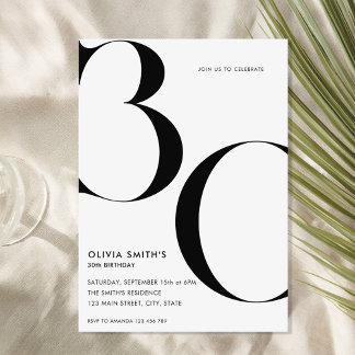 Minimalistisch White Modern Chic 30. Geburtstag Einladung