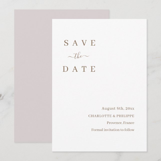 Minimalistisch-White-Save the Date-Hochzeitseinlad Einladung (Vorne/Hinten)