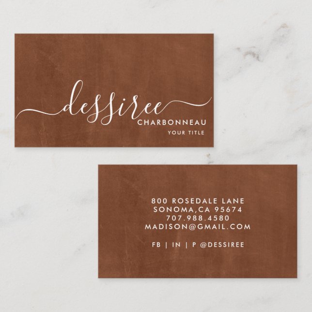 Minimalistisch White Script Mocha Visitenkarte (Vorne/Hinten)