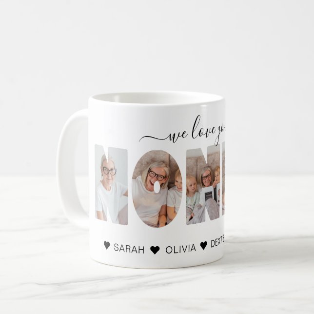 Minimalistisch Wir Liebe Sie NONNA FotoCollage Kaffeetasse (Vorderseite Links)