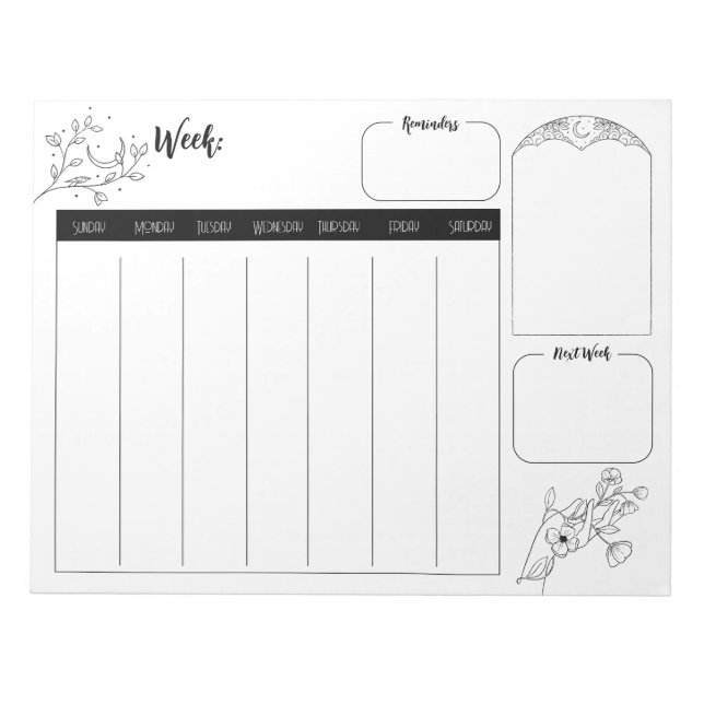 Minimalistisch Witchy Weekly Planner Notepad Notizblock (Vorderseite)