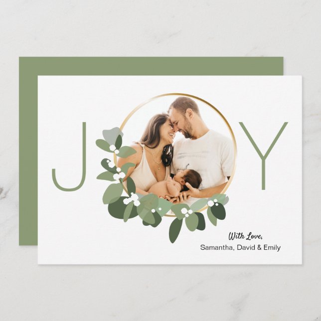 Minimalistisch Wreath Joy Custom Foto Weihnachten Karte (Vorne/Hinten)
