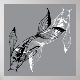 Minimalistisch Yin Yang Koi Fish Poster