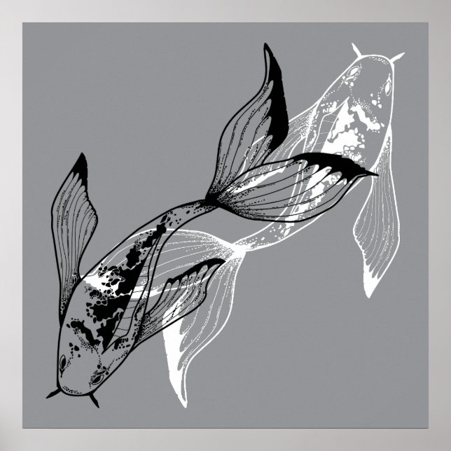 Minimalistisch Yin Yang Koi Fish Poster (Vorne)