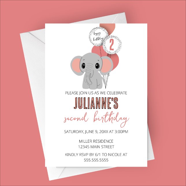 Minimalistisch Zebra Geburtstagsparty Einladung (Minimalist Pink Elephant Birthday Party Invitation)