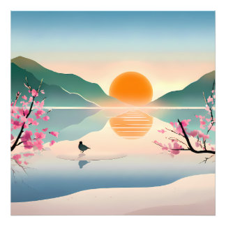 Minimalistisch Zen Sunrise Lake Fotodruck