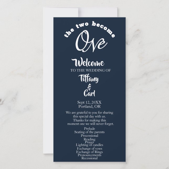 Minimalistisch zwei werden zu einem Hochzeitsprogr (Vorderseite)