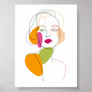 Minimalistische 1-Line-Tour Female Portrait Abstra Poster