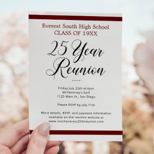 Minimalistische 25-jährige Wiedersehen in dunkelro Einladung