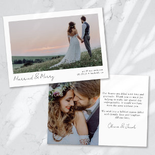 Minimalistische 2-Foto-Calligrafie Verheiratet & F Feiertagskarte