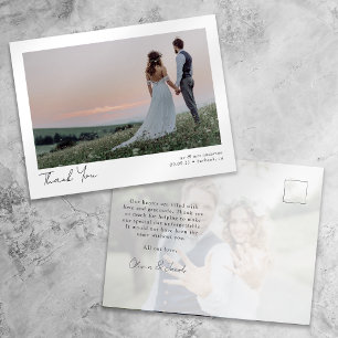 Minimalistische 2-Foto-Calligraphy-Hochzeit Danke Postkarte