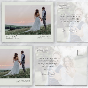 Minimalistische 2-Foto-Calligraphy-Hochzeit Danke Postkarte