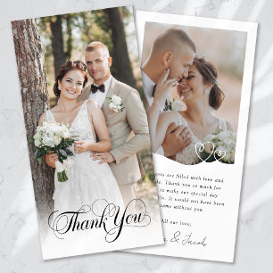 Minimalistische 2 Foto Hearts Wedding Dankeskarte