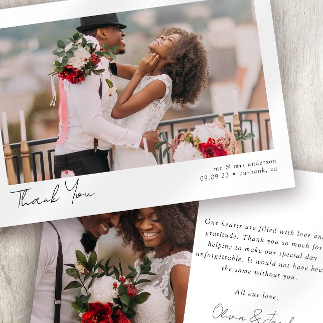 Minimalistische 2-Foto-Kalligrafie-Hochzeit Dankeskarte (Von Creator hochgeladen)