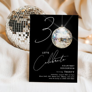 Minimalistische 30er Disco-Kugel-Geburtstagsfeier Einladung