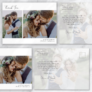 Minimalistische 3-Foto-Calligraphy-Hochzeit Danke Postkarte