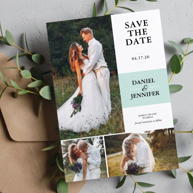Minimalistische 3-Foto-Galerie Hochzeit speichern  Save The Date (Von Creator hochgeladen)