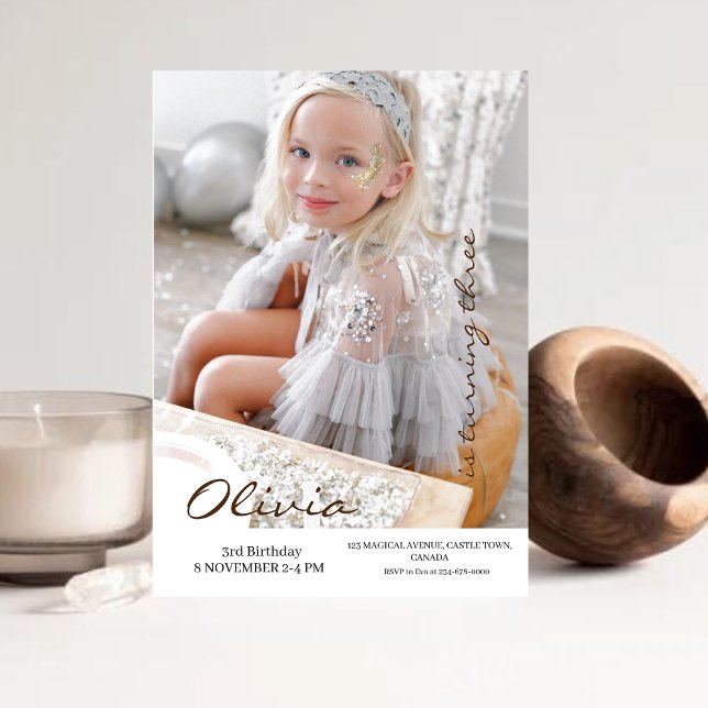 Minimalistische 3. Foto laden Girly Birthday Party Einladung (Von Creator hochgeladen)