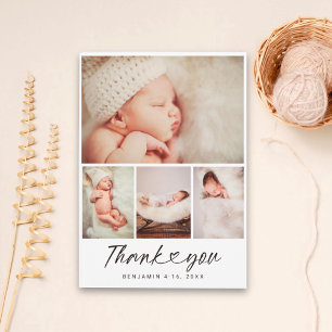 Minimalistische 4-Foto-Collage-Baby-Shower-Dankesc Postkarte