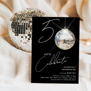 Minimalistische 50. Disco Ball Geburtstagsparty Einladung