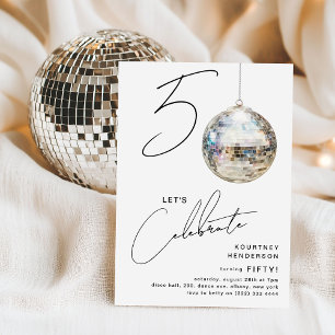 Minimalistische 50er Disco-Kugel-Geburtstagsfeier Einladung