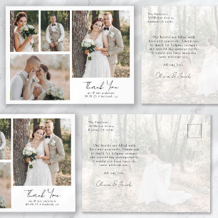 Minimalistische 5-Foto-Calligraphy-Hochzeit-Dankes Postkarte