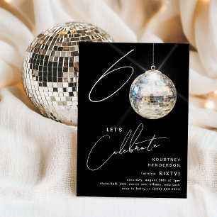 Minimalistische 60. Disco Ball Geburtstagsparty Einladung