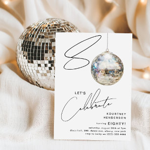 Minimalistische 80. Disco Ball Geburtstagsparty Einladung