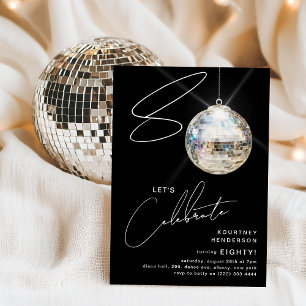 Minimalistische 80er Disco-Kugel-Geburtstagsfeier Einladung