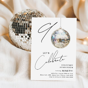 Minimalistische 90er Disco-Kugel-Geburtstagsfeier Einladung