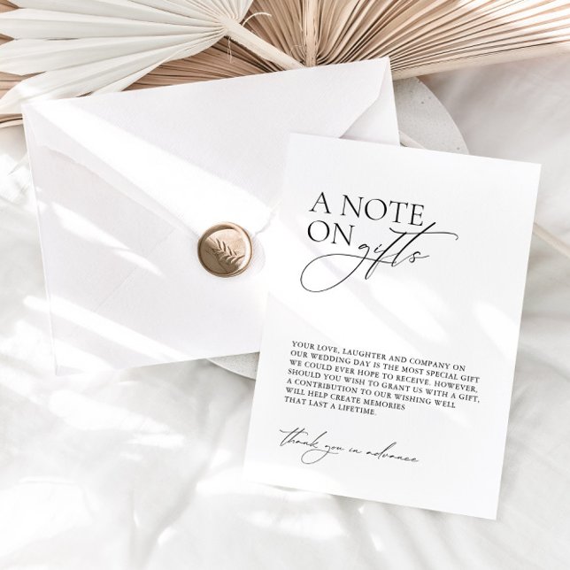 Minimalistische "A Note on Gifts" Hochzeit gut wün Begleitkarte (Von Creator hochgeladen)