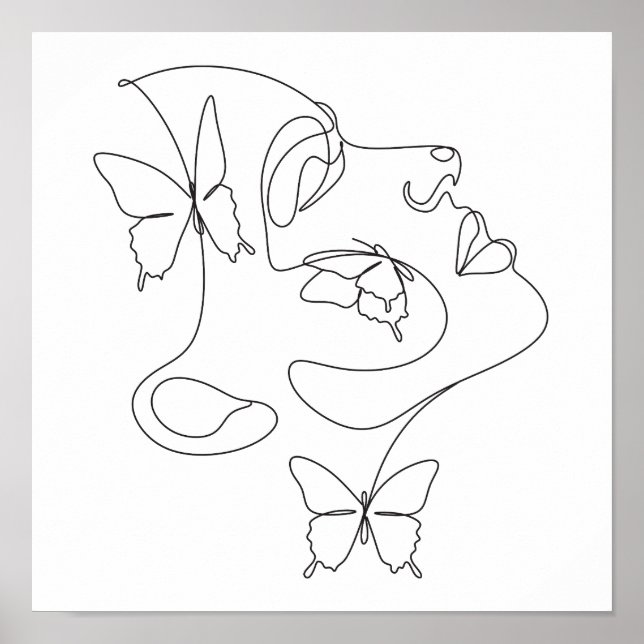 Minimalistische Abstrakte Face Line Art Poster (Vorne)