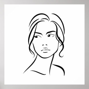 Minimalistische abstrakte Frauen-Gesichtslinienkun Poster