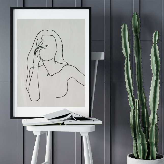 Minimalistische Abstrakte Gesichtspassage Portrait Poster (Minimalist Abstract Face Portrait Line Art Drawing Poster)