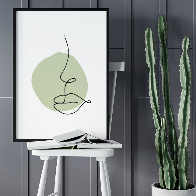 Minimalistische Abstrakte Gesichtspassage Portrait Poster (Minimalist Abstract Face Portrait Line Art Drawing Poster)