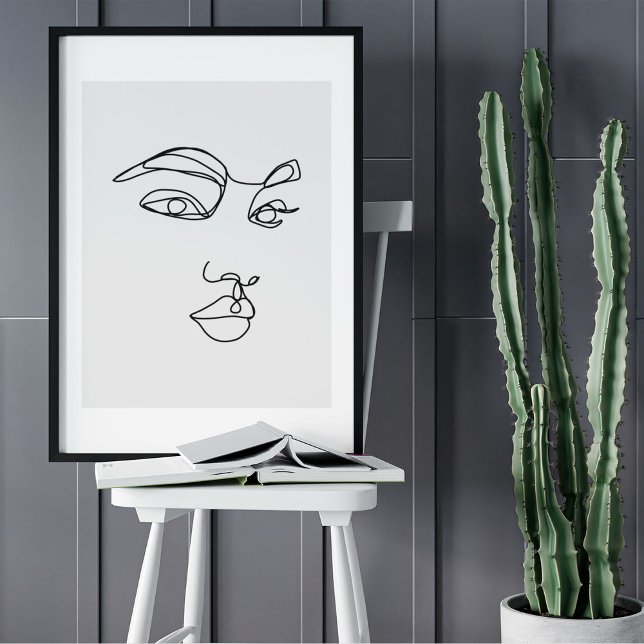 Minimalistische Abstrakte Gesichtspassage Portrait Poster (Minimalist Abstract Face Portrait Line Art Drawing Poster)