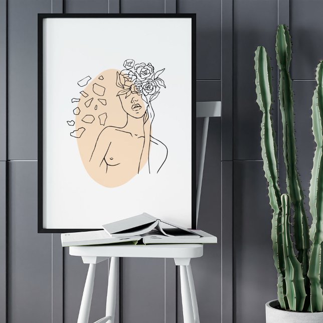 Minimalistische Abstrakte Gesichtspassage Portrait Poster (Minimalist Abstract Face Portrait Line Art Drawing Poster)