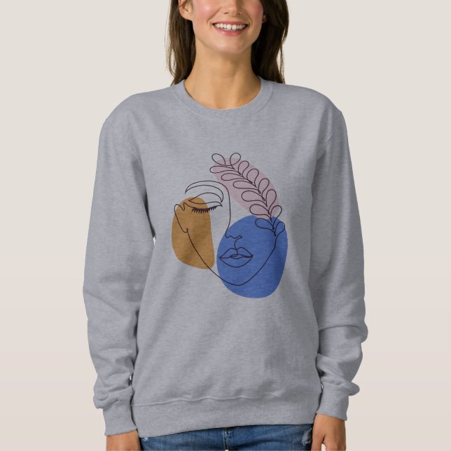 Minimalistische Abstrakte Gesichtspassage Portrait Sweatshirt (Vorderseite)