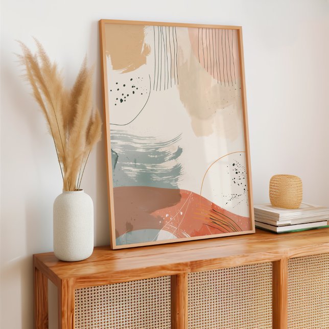 Minimalistische Abstrakte Linie Beige und Orange Poster (Von Creator hochgeladen)