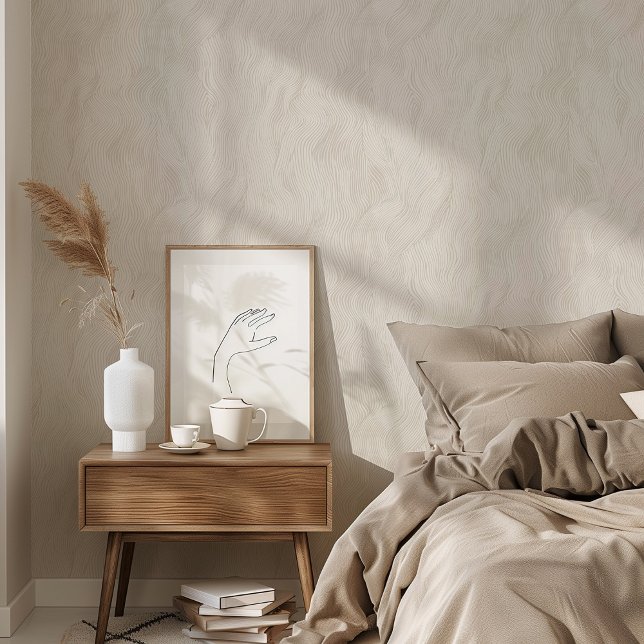 Minimalistische Abstrakte Waves Beige & Weiß Tapete (Von Creator hochgeladen)