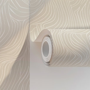 Minimalistische Abstrakte Waves Beige & Weiß Tapete