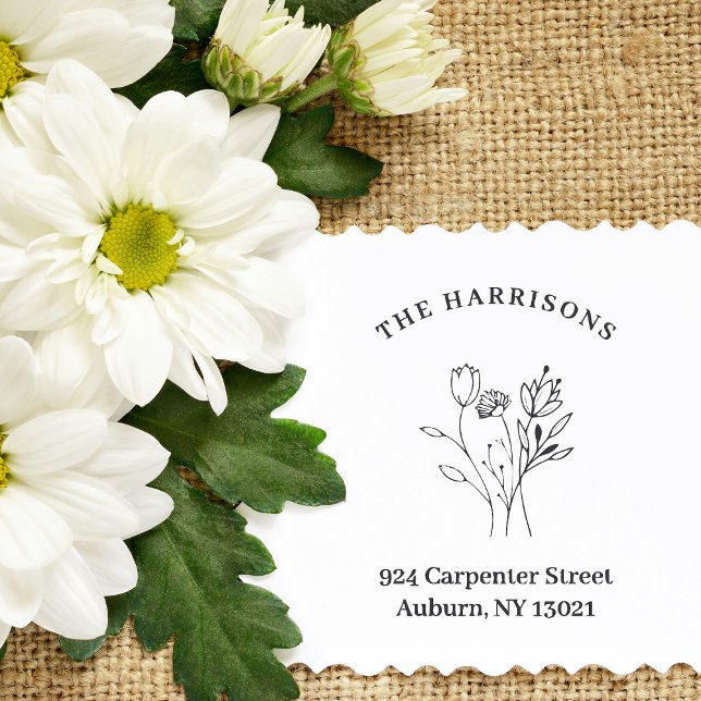 Minimalistische Adresse Botanische Wildblumen Bouq Gummistempel (Von Creator hochgeladen)