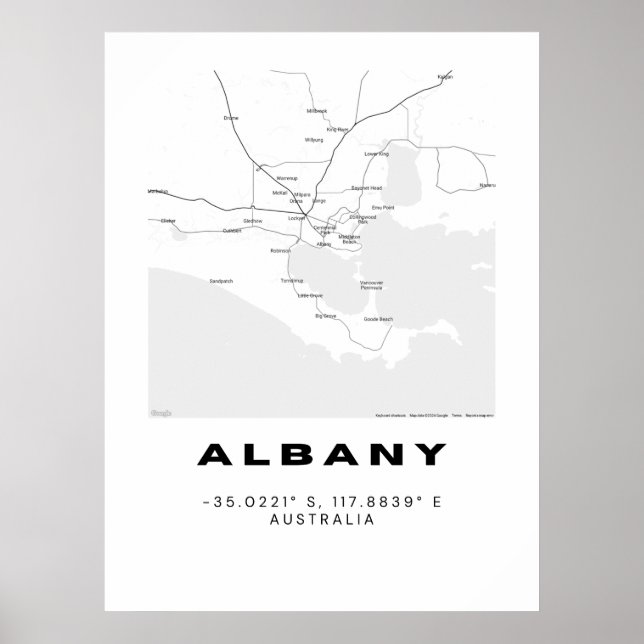 Minimalistische Albany-Karte mit Koordinaten Poster (Vorne)