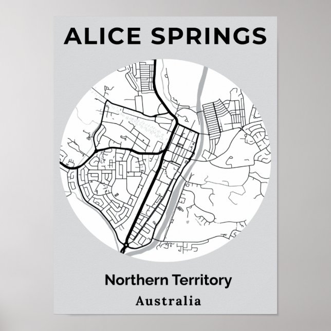 Minimalistische Alice Springs Modern White Black M Poster (Vorne)