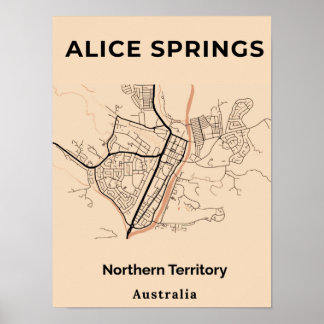Minimalistische Alice Springs Orange Black Map Poster