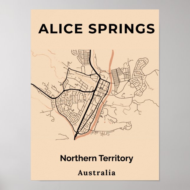 Minimalistische Alice Springs Orange Black Map Poster (Vorne)