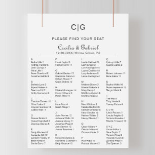 Minimalistische Alphabetische Hochzeitstabelle Poster