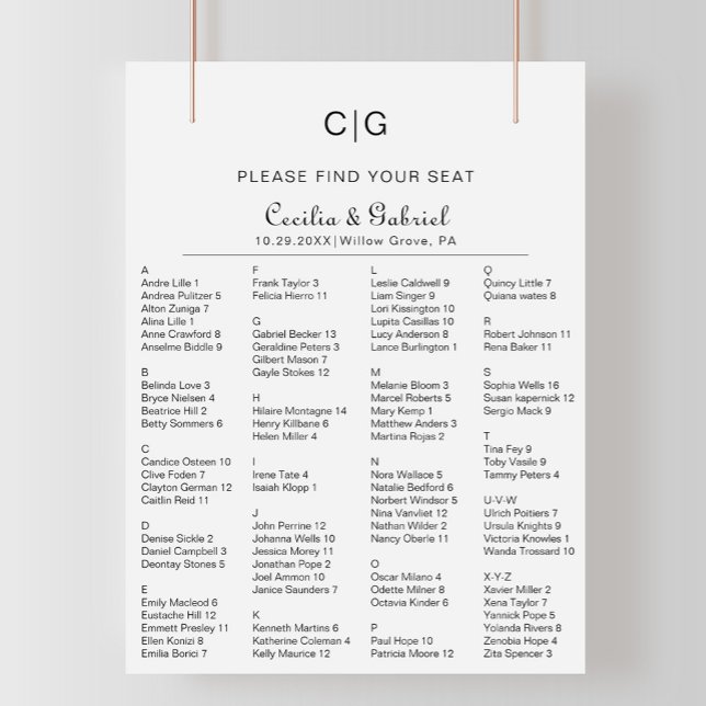 Minimalistische Alphabetische Hochzeitstabelle Poster (Von Creator hochgeladen)